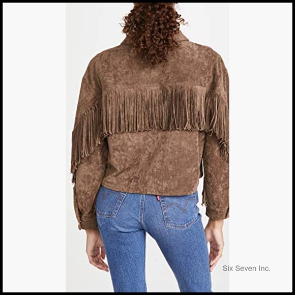 Faux Suede Fringe Jacket with Snap Closure Front - Picture 4 of 7